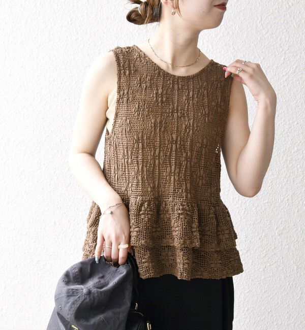 SHIPS any「SHIPS any:〈手洗い可能〉フラワー メッシュ 2WAY ティアード ペプラム ベスト」|ベスト・ジレ|