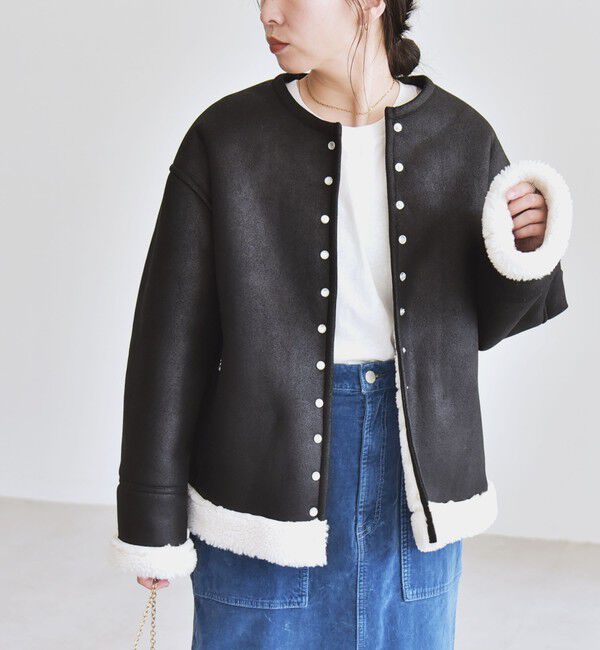 quaranciel「quaranciel: ムートンライク ボア ボンディング ノーカラー スナップ ブルゾン」|その他|