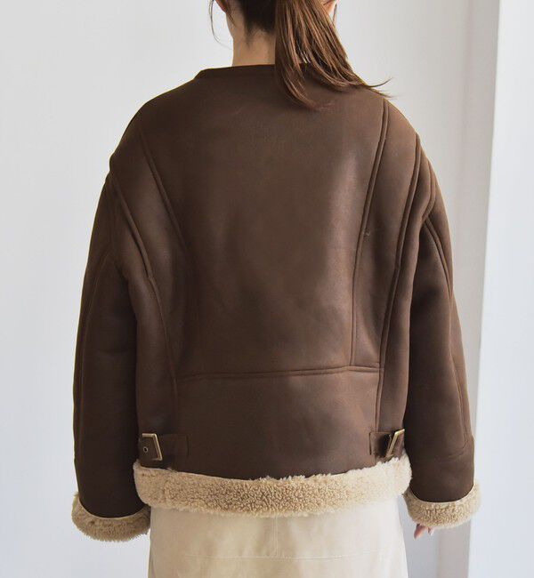 quaranciel「quaranciel: ムートンライク ボア ボンディング ノーカラー スナップ ブルゾン」|その他|