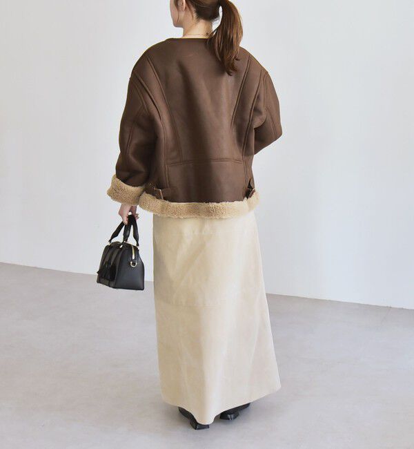 quaranciel「quaranciel: ムートンライク ボア ボンディング ノーカラー スナップ ブルゾン」|その他|