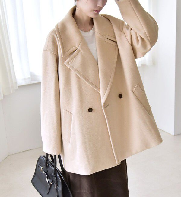 quaranciel「quaranciel: PURE WOOL ダブルブレスト テーラード ハーフ コート」|ピーコート|