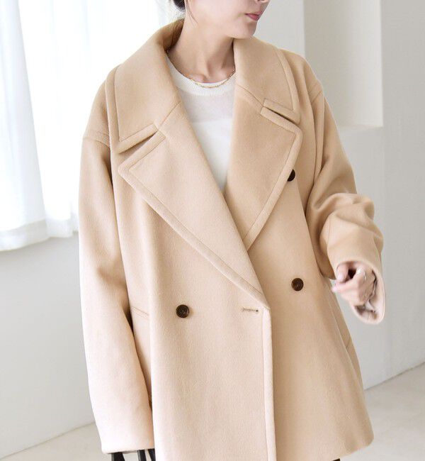 quaranciel「quaranciel: PURE WOOL ダブルブレスト テーラード ハーフ コート」|ピーコート|