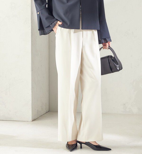 SHIPS for women「〈手洗い可能〉ダブル クロス セミ ワイド パンツ（セレモニー対応可）」|その他|オフホワイト