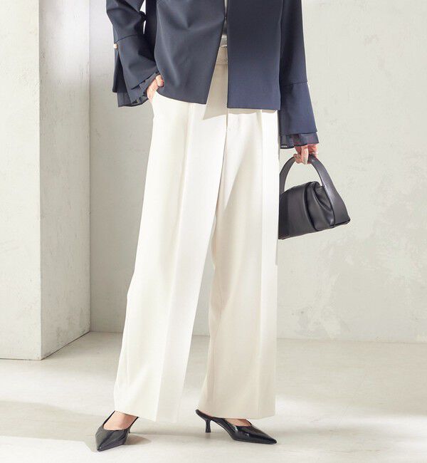 SHIPS for women「〈手洗い可能〉ダブル クロス セミ ワイド パンツ（セレモニー対応可）」|その他|