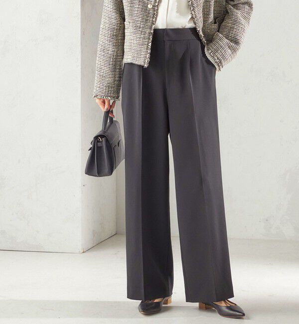 SHIPS for women「〈手洗い可能〉ダブル クロス セミ ワイド パンツ（セレモニー対応可）」|その他|ブラック