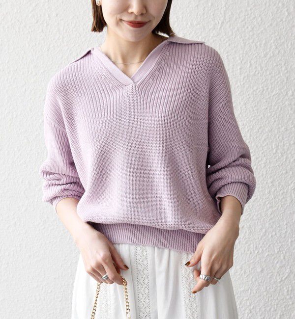 SHIPS any「SHIPS any:〈手洗い可能〉コットン ミックス スキッパー ポロ ニット プルオーバー」|ニット・セーター|