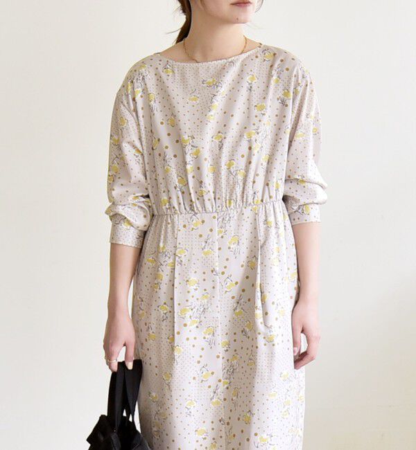 quaranciel「quaranciel: ドット フラワー プリント Iライン ギャザー ワンピース」|ワンピース|