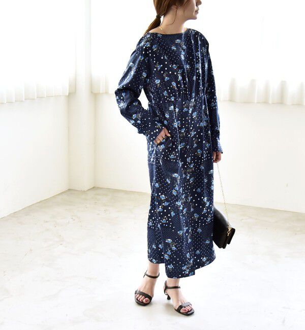 quaranciel「quaranciel: ドット フラワー プリント Iライン ギャザー ワンピース」|ワンピース|