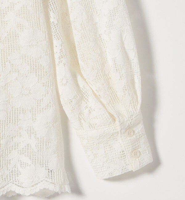 SHIPS any「SHIPS any:〈手洗い可能〉フラワー メッシュ レース バンドカラー タック シャツ」|シャツ・ブラウス|