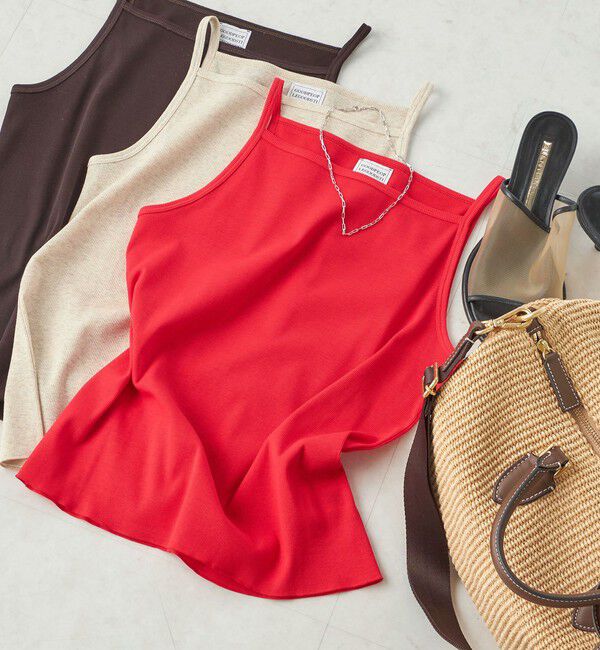 SHIPS for women「《予約》【SHIPS別注】GGG:〈手洗い可能〉スクエアネック リブ タンクトップ」|キャミソール|レッド