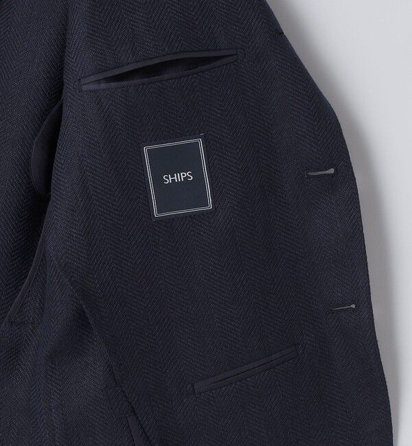 SHIPS「SHIPS: Lanificio di Pray ヘリンボーン ネイビー ジャケット」|テーラードジャケット|