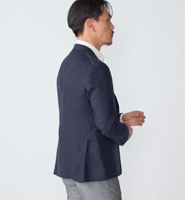 SHIPS「SHIPS: Lanificio di Pray ヘリンボーン ネイビー ジャケット」|テーラードジャケット|