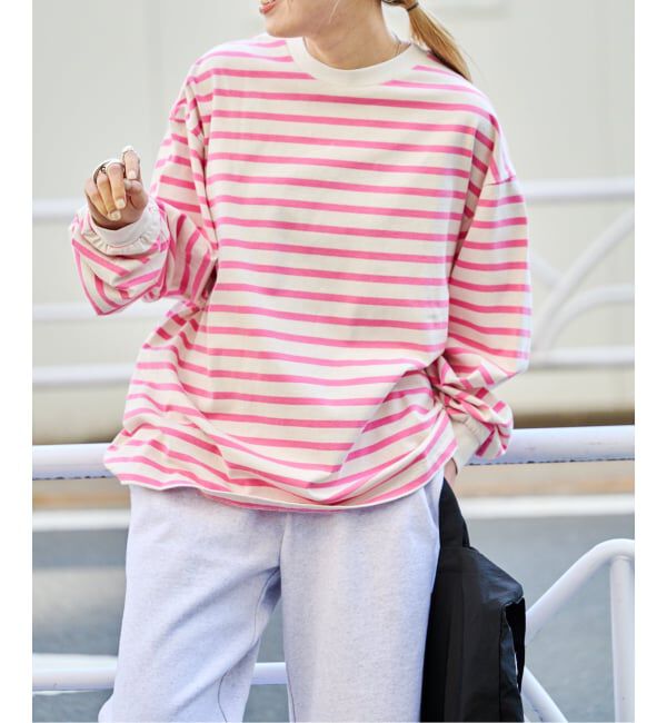 OUTDOOR PRODUCTS Usual Things「コットンボーダークルーネックワイドTEE」|Tシャツ・カットソー|