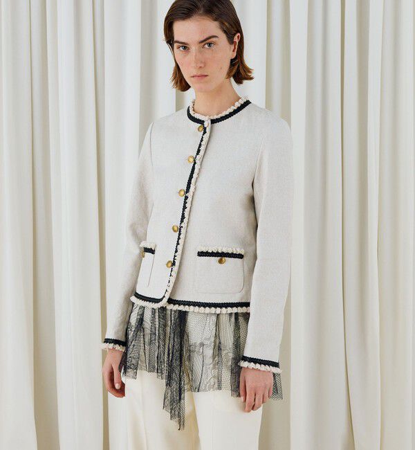 DES PRES「コットンリネンハイカウントクロス クルーネックジャケット」|ノーカラージャケット|