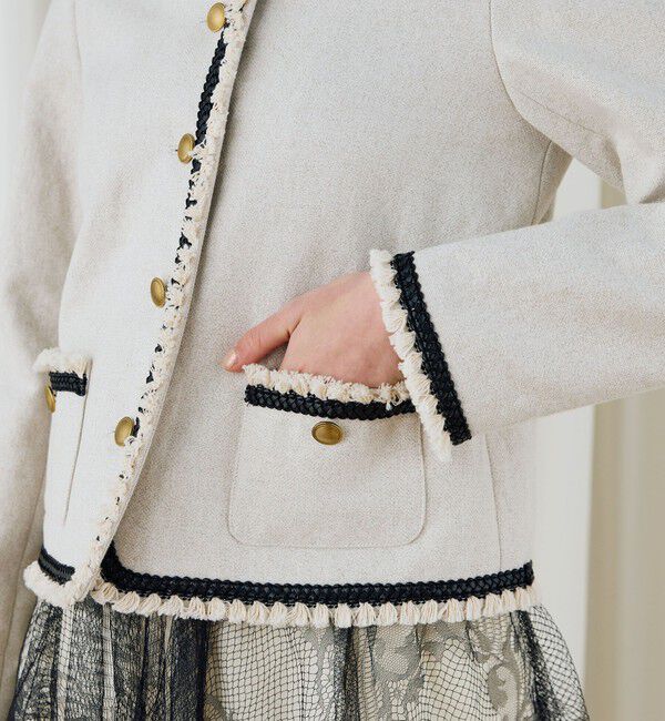 DES PRES「コットンリネンハイカウントクロス クルーネックジャケット」|ノーカラージャケット|