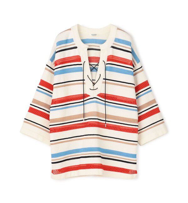 MACPHEE「パイルボーダー レースアッププルオーバー」|ニット・セーター|14 ホワイト系