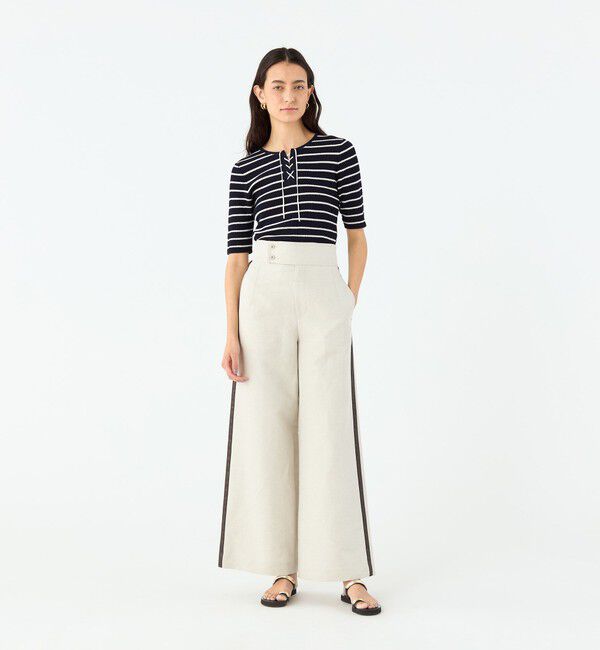 MACPHEE「マリンボーダー レースアッププルオーバー」|ニット・セーター|