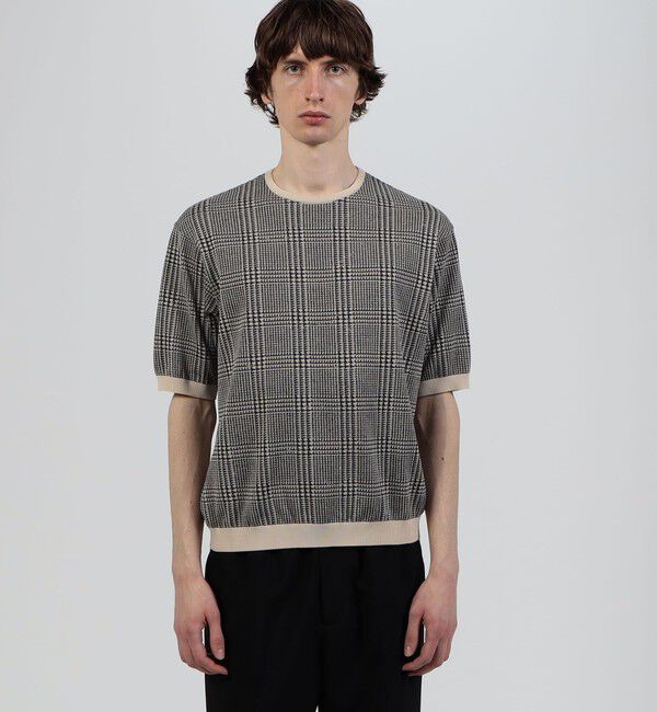 TOMORROWLAND MENS「TOMORROWLAND tricot チェック柄 コットンハーフスリーブ ニット」|ニット・セーター|