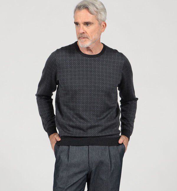 TOMORROWLAND MENS「ウールシルクカシミヤ ジオメトリック柄 クルーネックプルオーバーニット」|ニット・セーター|