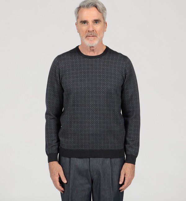 TOMORROWLAND MENS「ウールシルクカシミヤ ジオメトリック柄 クルーネックプルオーバーニット」|ニット・セーター|