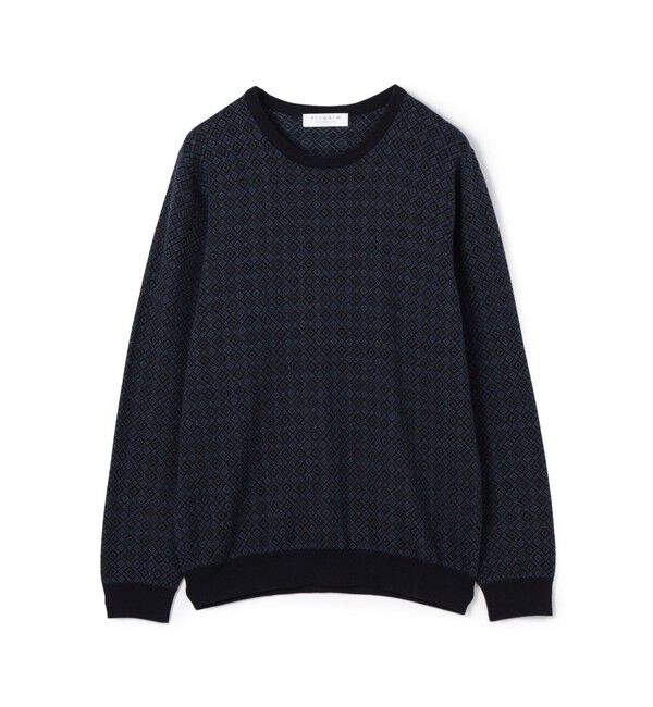 TOMORROWLAND MENS「ウールシルクカシミヤ ジオメトリック柄 クルーネックプルオーバーニット」|ニット・セーター|68 ネイビー系