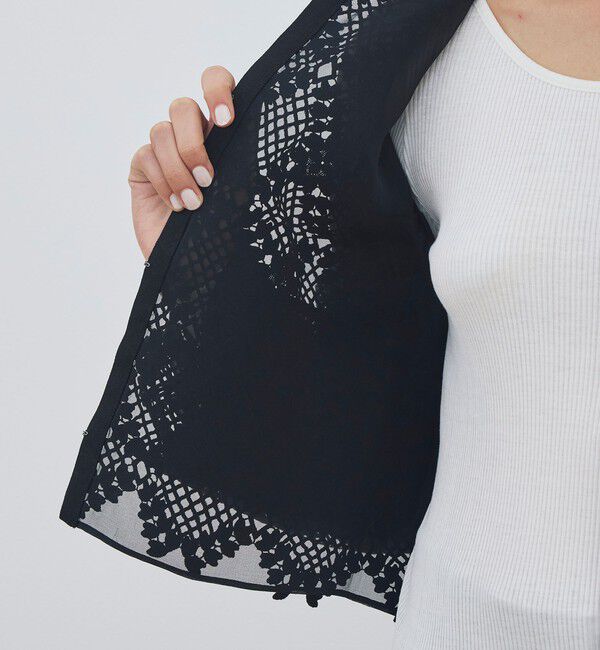 DES PRES「【WEB先行予約】ブルームリーフレース レイヤードノーカラージャケット」|ノーカラージャケット|