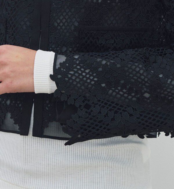 DES PRES「【WEB先行予約】ブルームリーフレース レイヤードノーカラージャケット」|ノーカラージャケット|