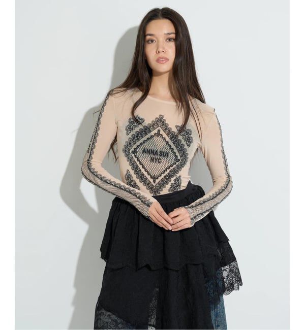 JOINT WORKS「ANNA SUI NYC / アナスイエヌワイシー レースプリントシアトップ」|Tシャツ・カットソー|ベージュ