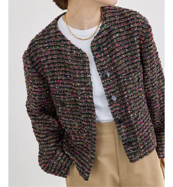 IENA「ファンシーツイードジャケット」|ノーカラージャケット|