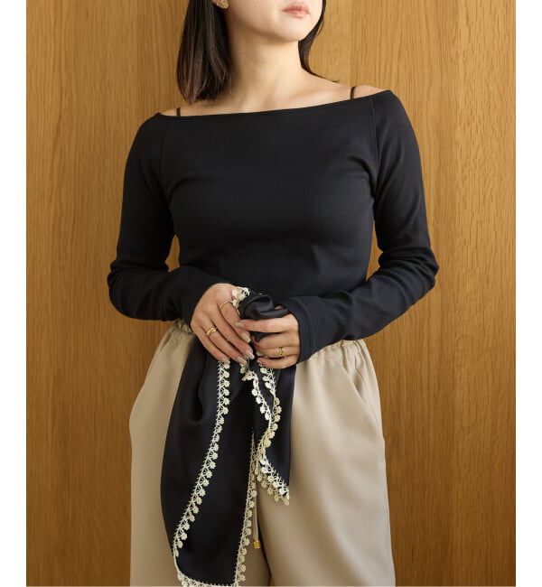 IENA LA BOUCLE「IENA LA BOUCLE コンパクトベアボートネックカット」|Tシャツ・カットソー|ブラック