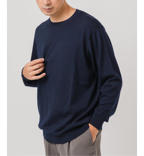 EDIFICE「14ゲージ ウール クルーネックニット」|ニット・セーター|ネイビー