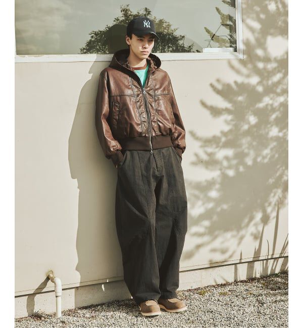 JOURNAL STANDARD「ゴート レザー エイジング ジップ フーディ ブルゾン」|ライダースジャケット|