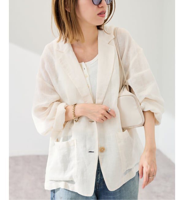 FRAMeWORK「≪予約≫LINENメッシュジャケット」|テーラードジャケット|ベージュ