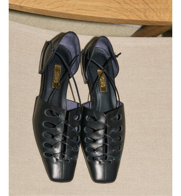 GRISE「《予約》GRISEレザースクエアカットワークレースアップフラット」|その他|