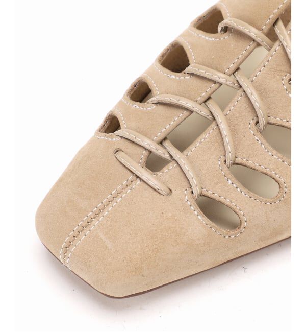 GRISE「《予約》GRISEレザースクエアカットワークレースアップフラット」|その他|