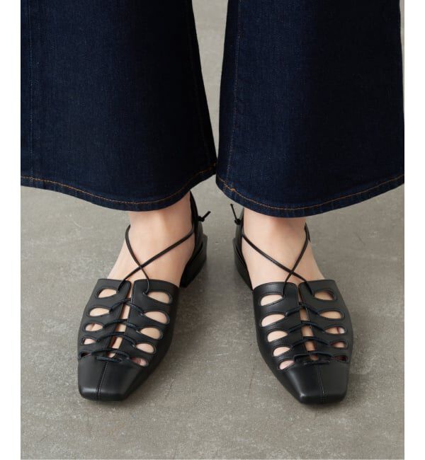 GRISE「《予約》GRISEレザースクエアカットワークレースアップフラット」|その他|