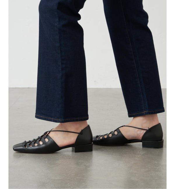 GRISE「《予約》GRISEレザースクエアカットワークレースアップフラット」|その他|