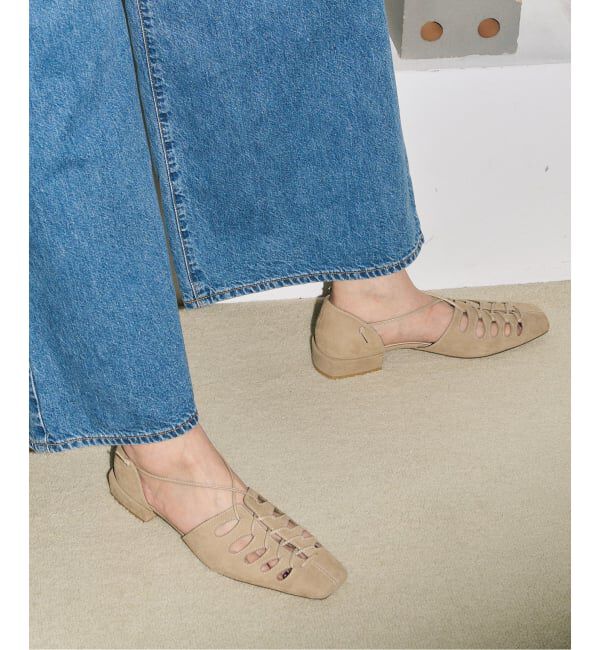 GRISE「《予約》GRISEレザースクエアカットワークレースアップフラット」|その他|