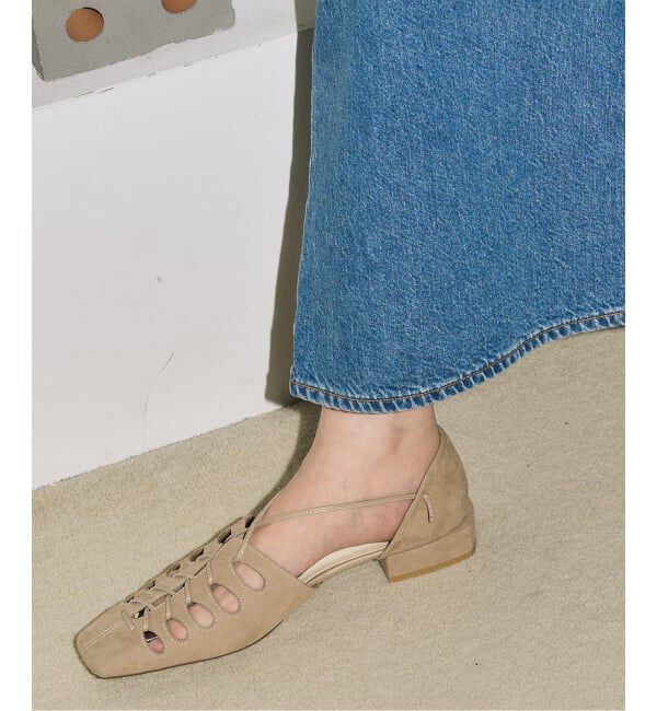 GRISE「《予約》GRISEレザースクエアカットワークレースアップフラット」|その他|