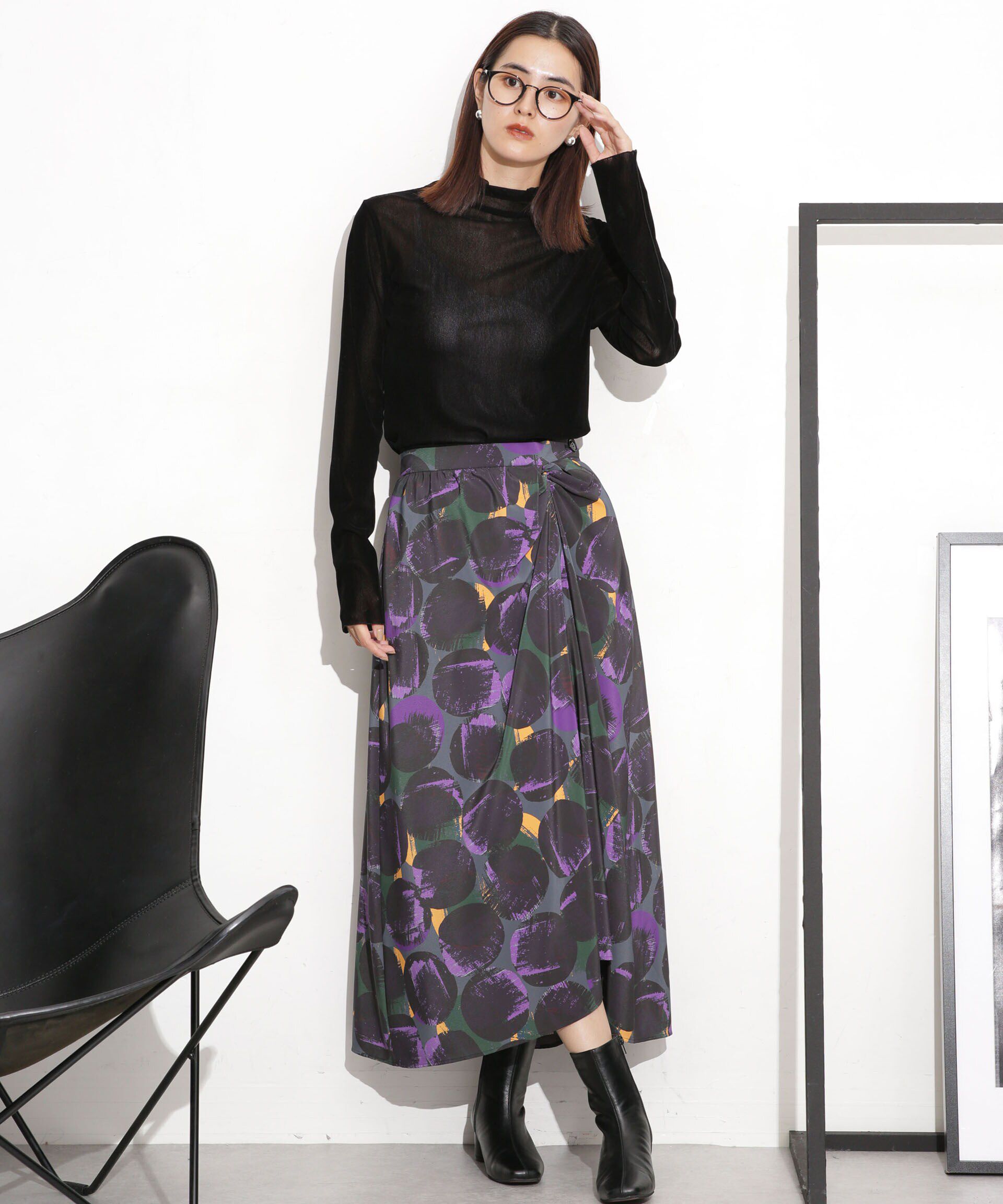 nano･universe「シャーリングイレヘムプリントスカート」|スカート|