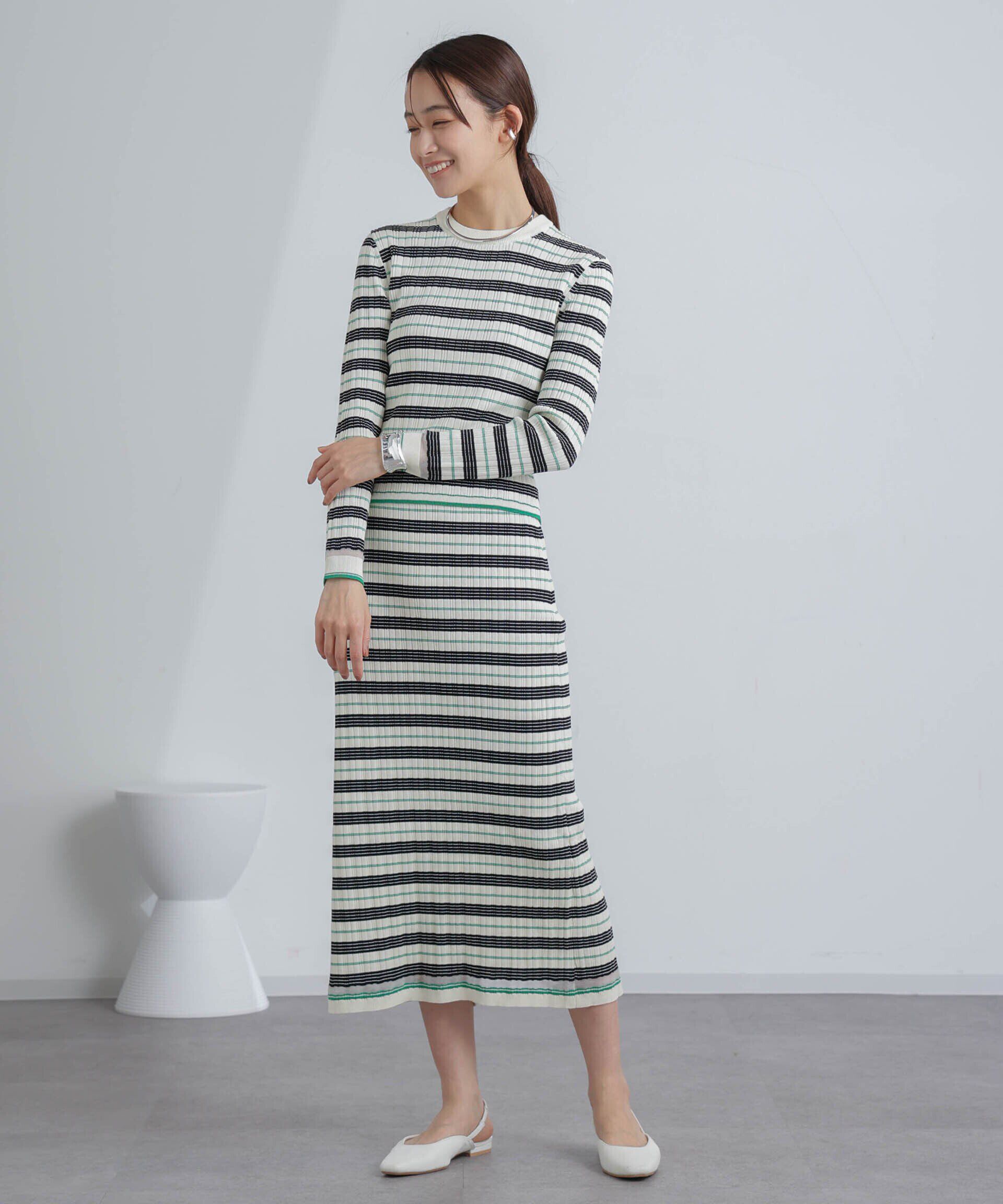 nano･universe「ランダムリブボーダーニットトップス(セットアップ可)」|ニット・セーター|