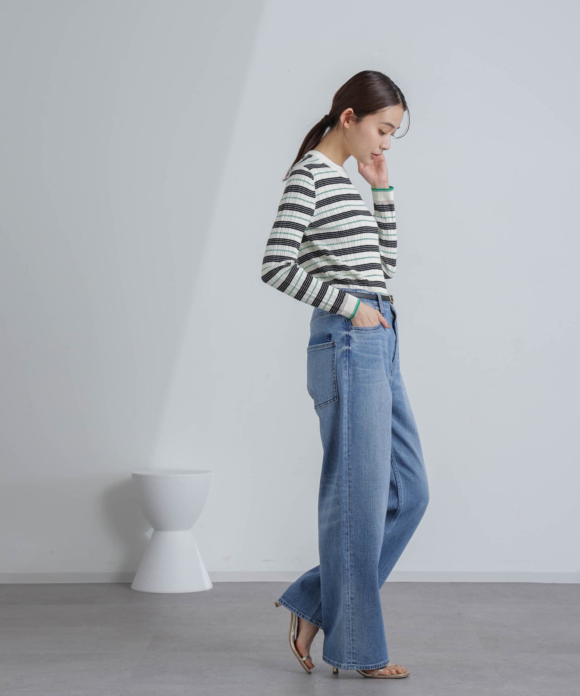 nano･universe「ランダムリブボーダーニットトップス(セットアップ可)」|ニット・セーター|