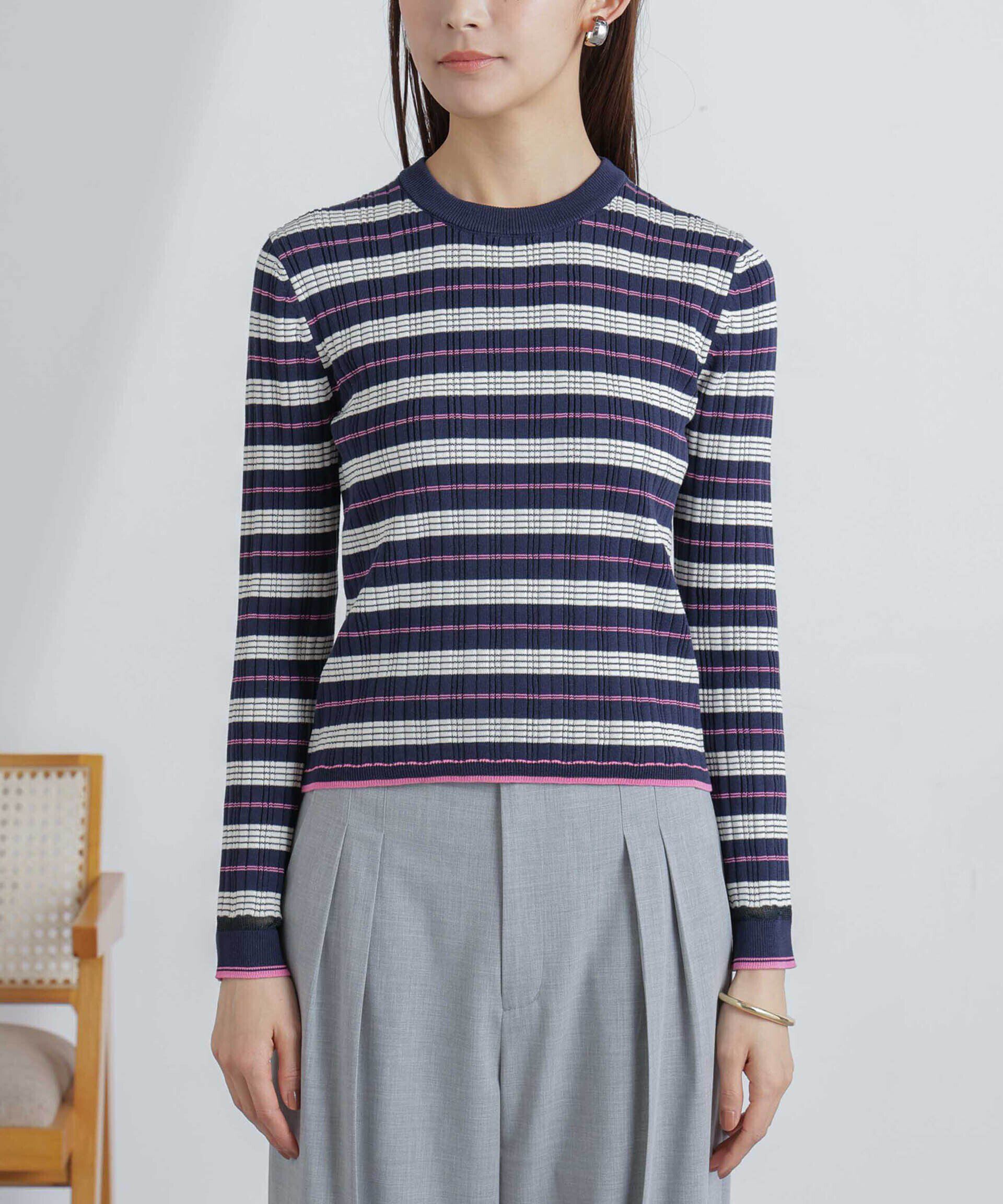 nano･universe「ランダムリブボーダーニットトップス(セットアップ可)」|ニット・セーター|