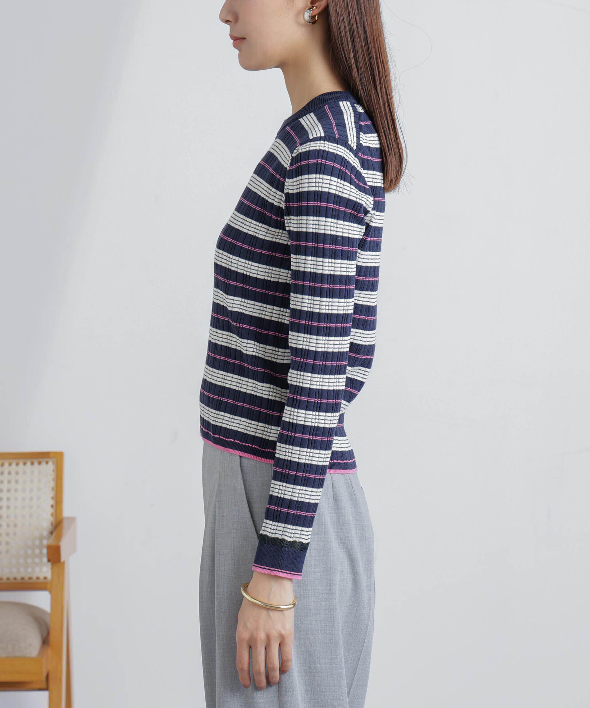 nano･universe「ランダムリブボーダーニットトップス(セットアップ可)」|ニット・セーター|