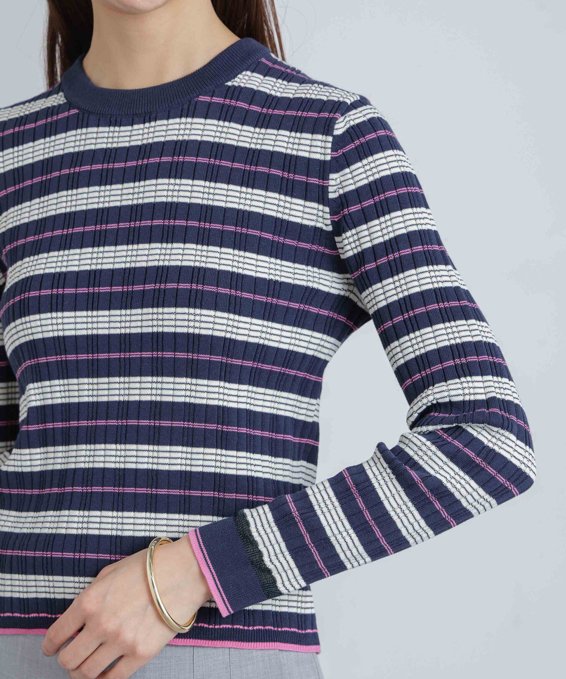 nano･universe「ランダムリブボーダーニットトップス(セットアップ可)」|ニット・セーター|