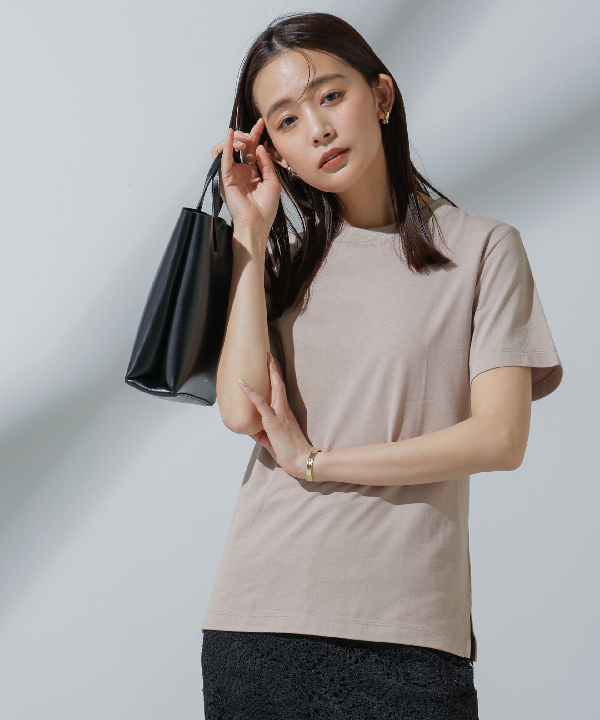 nano･universe「Anti Soaked(R) 汗染み防止 クルーネックTシャツ」|Tシャツ・カットソー|グレージュ3