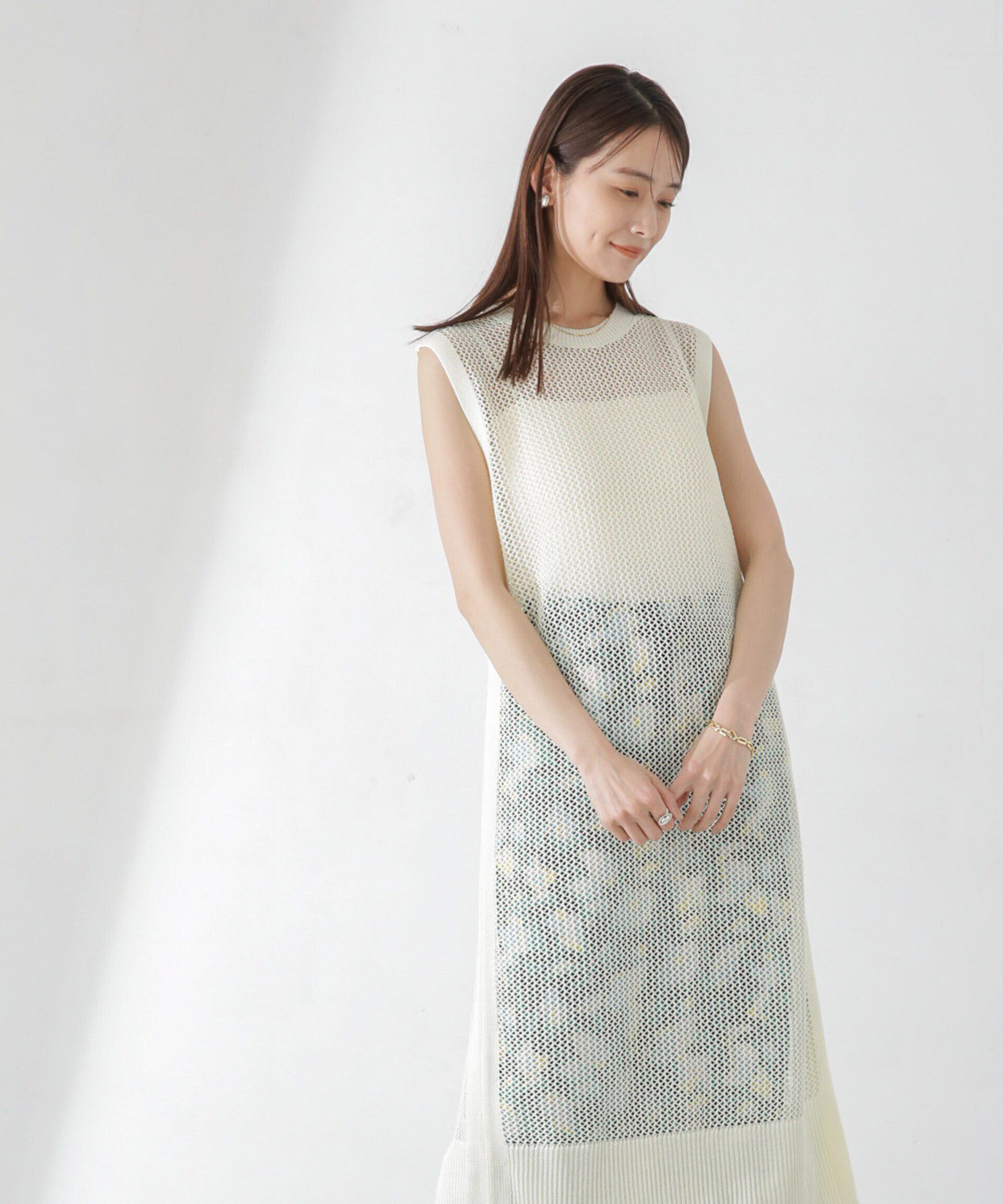 nano･universe「メッシュ編みノースリーブニットワンピース」|ワンピース|