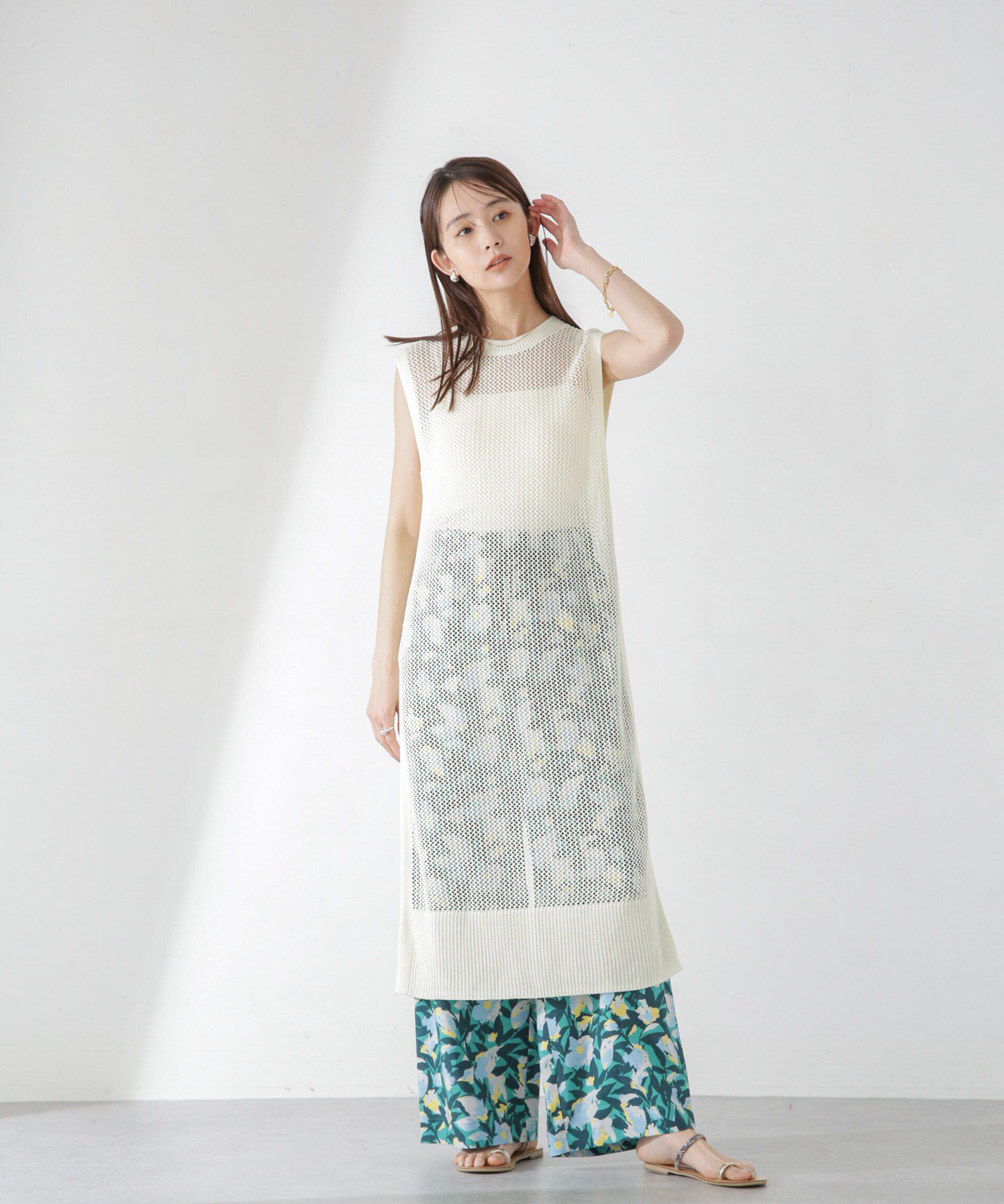 nano･universe「メッシュ編みノースリーブニットワンピース」|ワンピース|