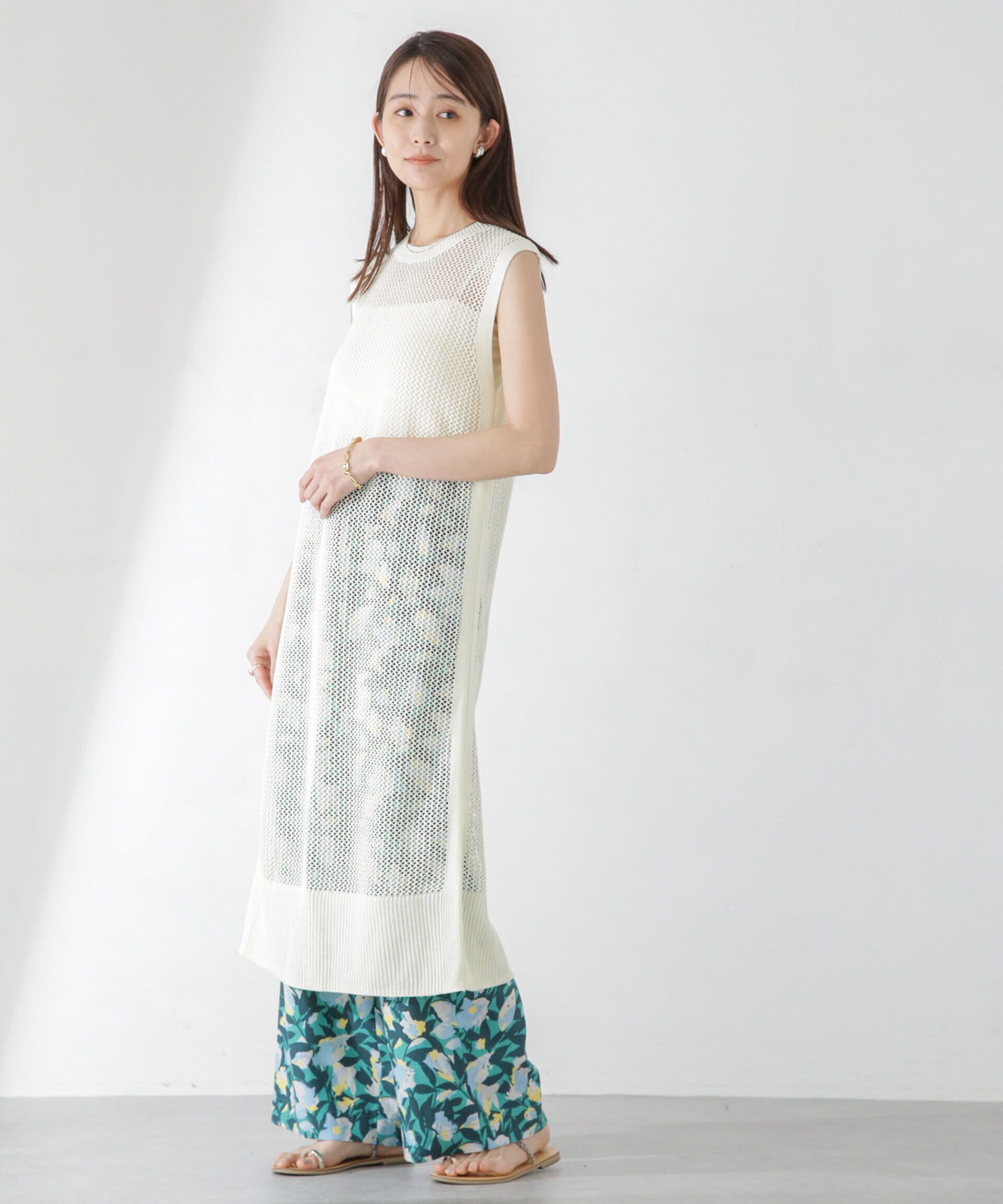 nano･universe「メッシュ編みノースリーブニットワンピース」|ワンピース|