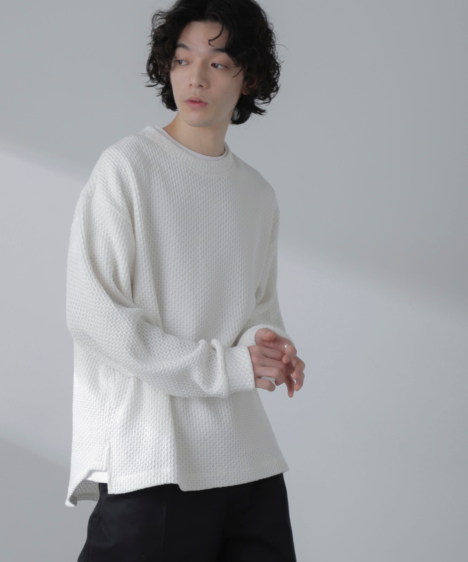 nano･universe「デルタワッフルTシャツ」|Tシャツ・カットソー|オフホワイト1